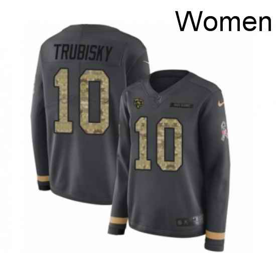 Womens Nike Chicago Bears 10 Mitchell Trubisky Limited Black Salute to Service Therma Long Sleeve NFL Jersey